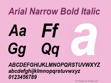 Arial Narrow Bold Italic Version 2.37a Font Sample