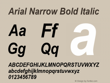 Arial Narrow Bold Italic Version 2.01 Font Sample