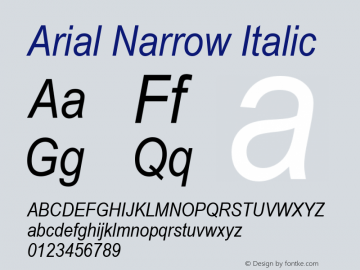 Arial Narrow Italic Version 2.01 Font Sample