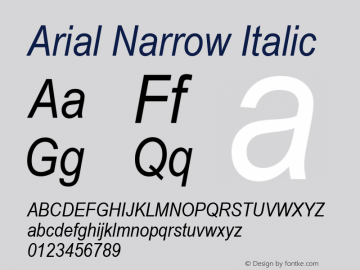 Arial Narrow Italic Version 2.20 Font Sample