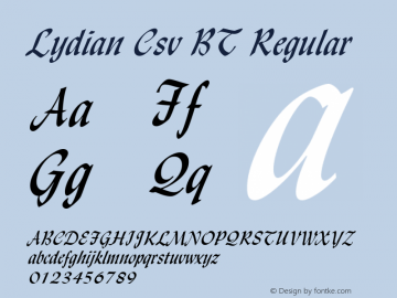 Lydian Csv BT Regular mfgpctt-v1.52 Wednesday, January 27, 1993 4:25:13 pm (EST) Font Sample