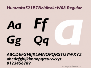 Humanist521BTBoldItalicW08 Regular Version 1.30 Font Sample