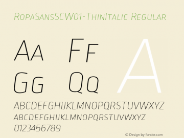 RopaSansSCW01-ThinItalic Regular Version 1.10 Font Sample