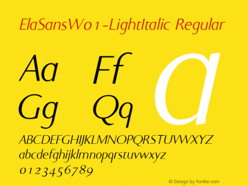 ElaSansW01-LightItalic Regular Version 1.00 Font Sample