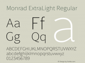 Monrad ExtraLight Regular Version 2.010;PS Version 2.0;hotconv 1.0.78;makeotf.lib2.5.61930图片样张