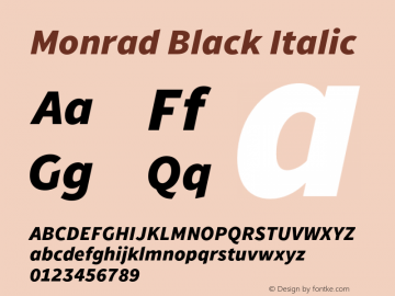 Monrad Black Italic Version 1.065;PS Version 2.0;hotconv 1.0.78;makeotf.lib2.5.61930图片样张