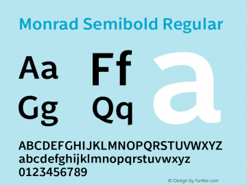 Monrad Semibold Regular Version 2.010;PS Version 2.0;hotconv 1.0.78;makeotf.lib2.5.61930 Font Sample