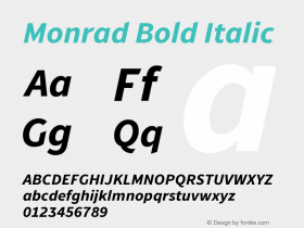 Monrad Bold Italic Version 1.065;PS Version 2.0;hotconv 1.0.78;makeotf.lib2.5.61930图片样张