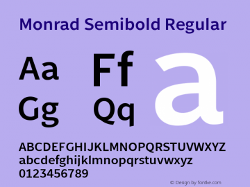 Monrad Semibold Regular Version 2.010;PS Version 2.0;hotconv 1.0.78;makeotf.lib2.5.61930 Font Sample