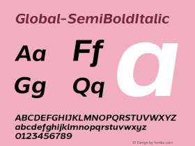 Global-SemiBoldItalic ☞ Version 1.002;PS 001.002;hotconv 1.0.70;makeotf.lib2.5.58329;com.myfonts.easy.dstype.global.semi-bold-italic.wfkit2.version.3W7c Font Sample