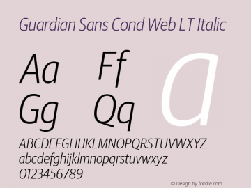 Guardian Sans Cond Web LT Italic Version 1.1 2012 Font Sample