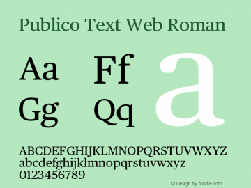 Publico Text Web Roman Version 002.000 2010 Font Sample