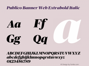 Publico Banner Web Extrabold Italic Version 1.001 2010 Font Sample