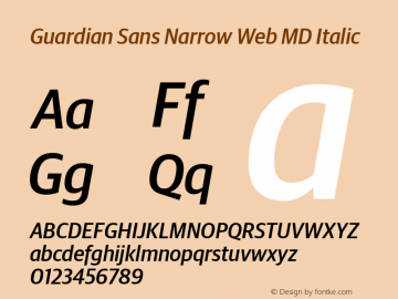 Guardian Sans Narrow Web MD Italic Version 1.1 2012 Font Sample