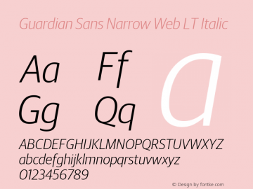 Guardian Sans Narrow Web LT Italic Version 1.1 2012 Font Sample