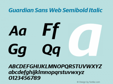 Guardian Sans Web Semibold Italic Version 001.002 2009 Font Sample